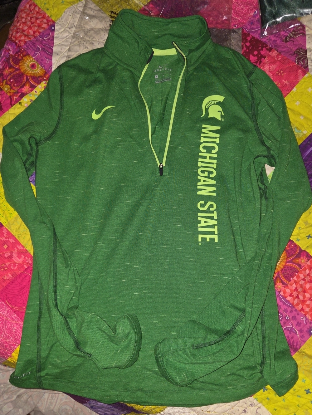 Nike Green Michigan State Quarter-Zip Pullover with Neon Accents